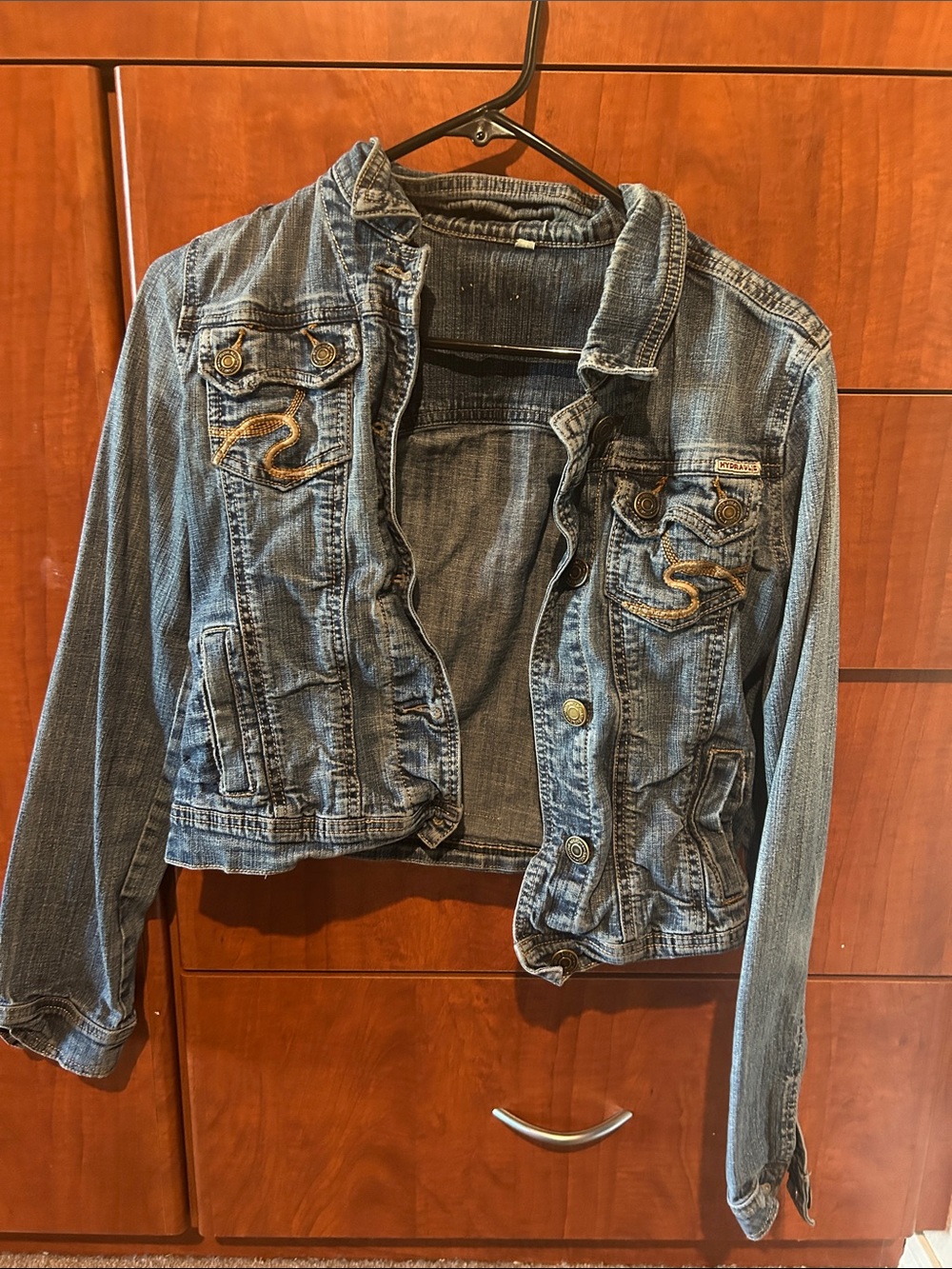 Hydraulic Distressed Blue Denim Crop Jacket